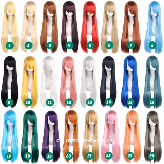 60cm Universal Straight Cosplay Wig Collection – 24 Colors
