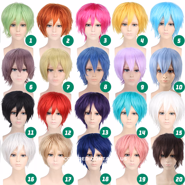 28cm Flipped Short Cosplay Wig Collection – 20 Colors