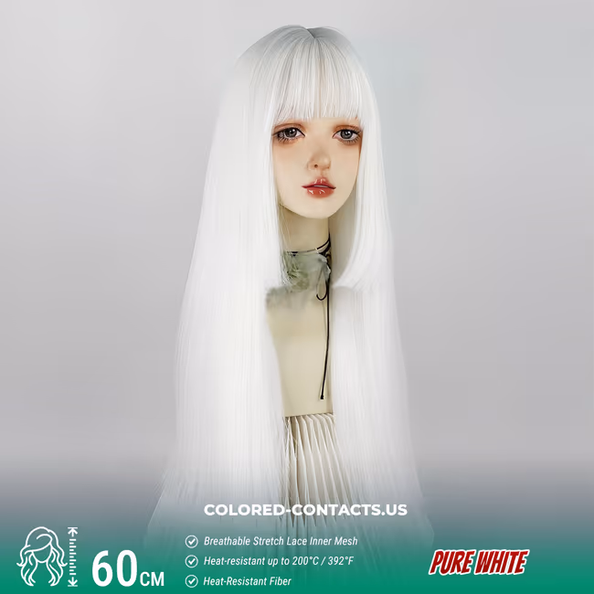 60cm Pure White Straight Wig